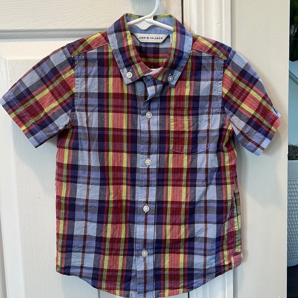 Janie and Jack size 3 short sleeve madras button down shirt